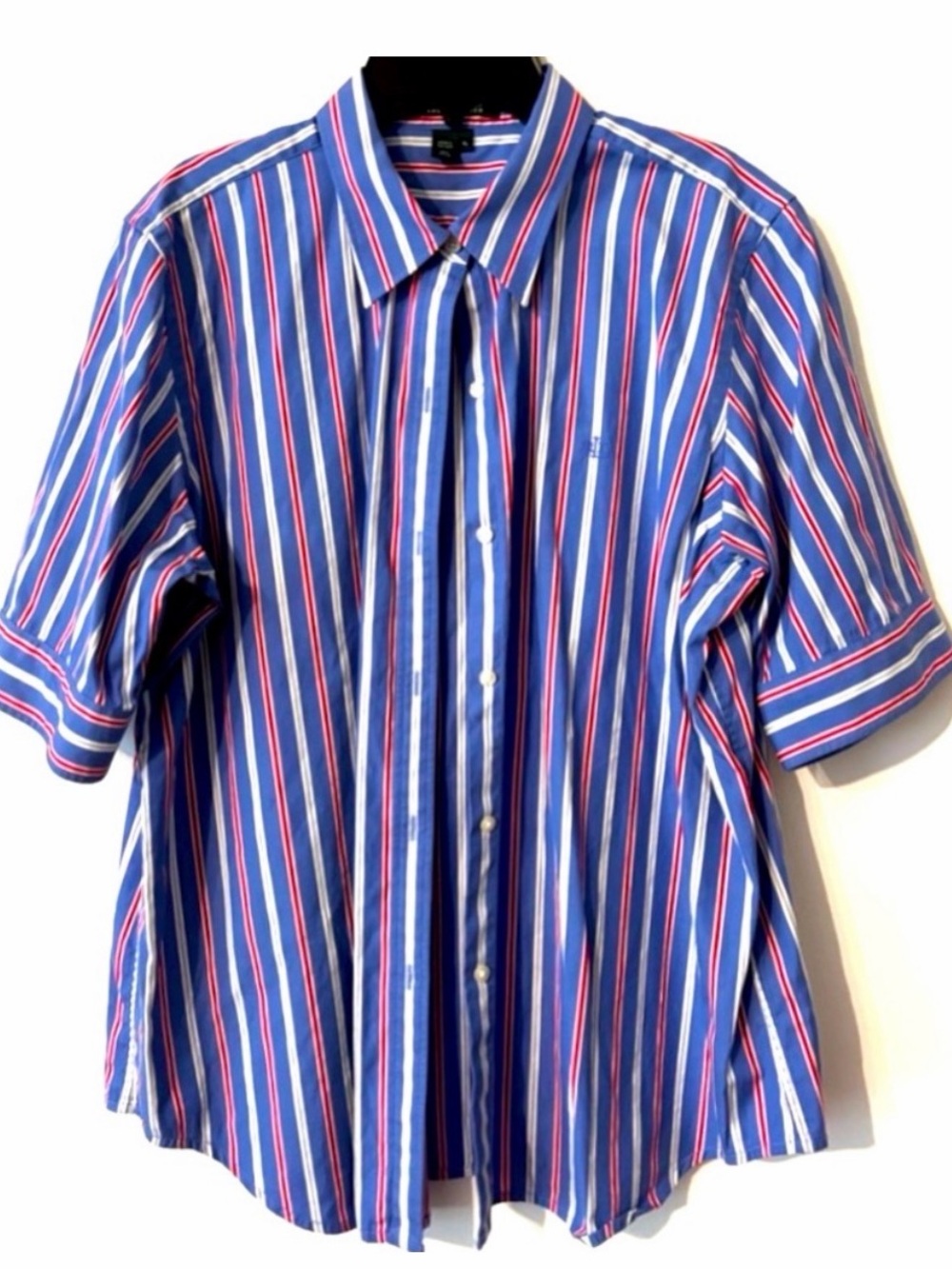 Lauren Ralph Lauren Blue Red White Striped Button Down Shirt Short Sleeve M